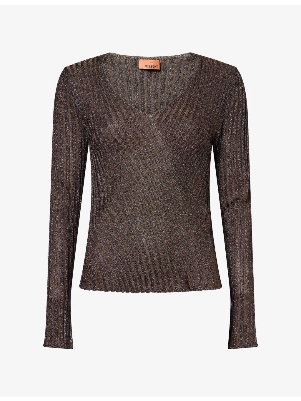 V-Neck Metallic Rib-Knit Jumper - 1