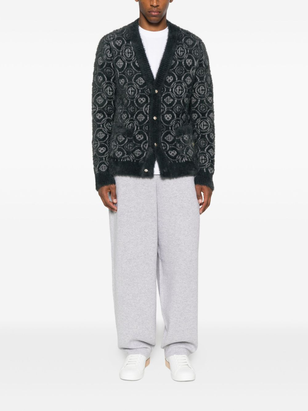 logo-pattern V-neck cardigan - 2