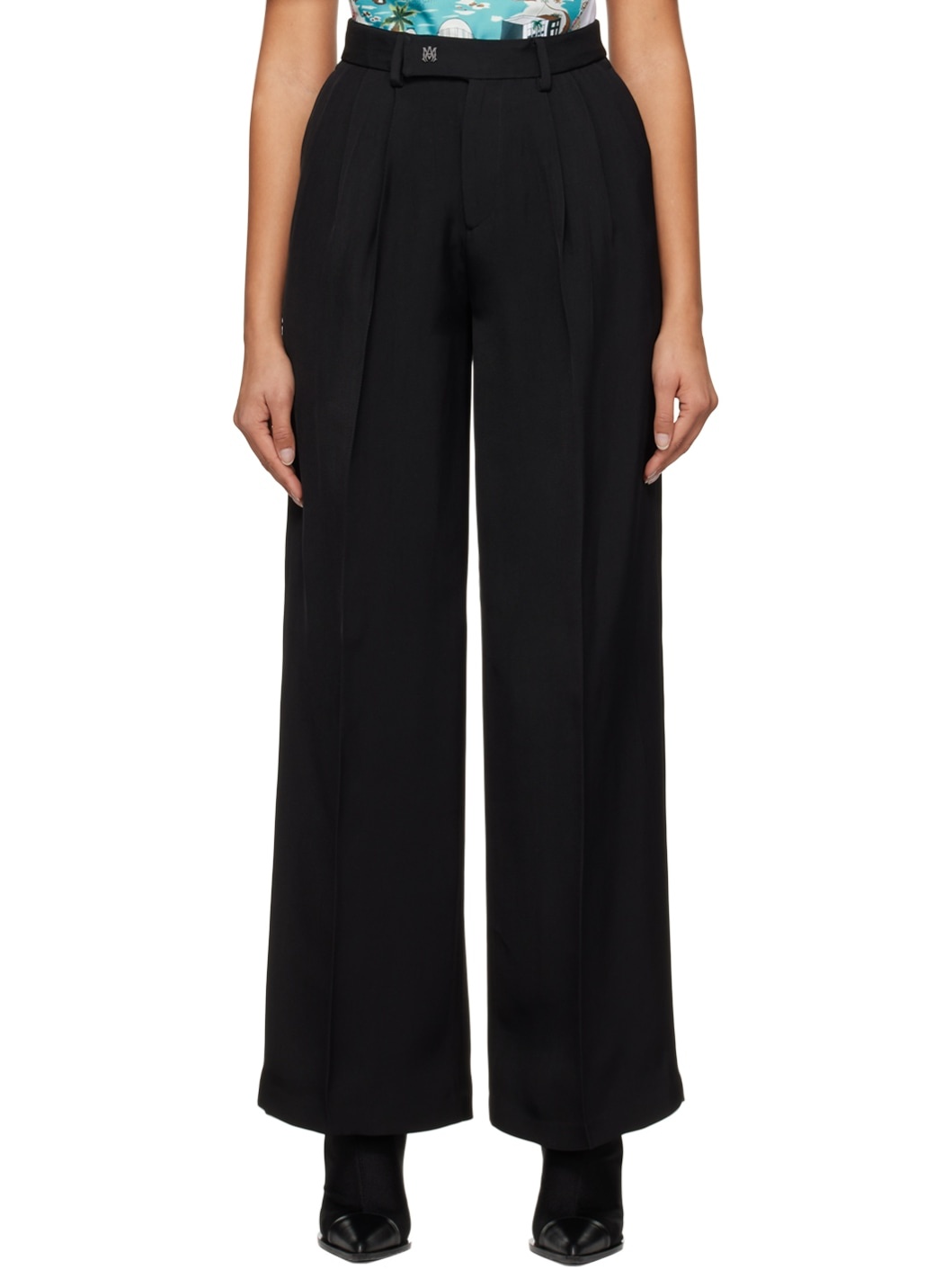 Black Double Pleated Trousers - 1