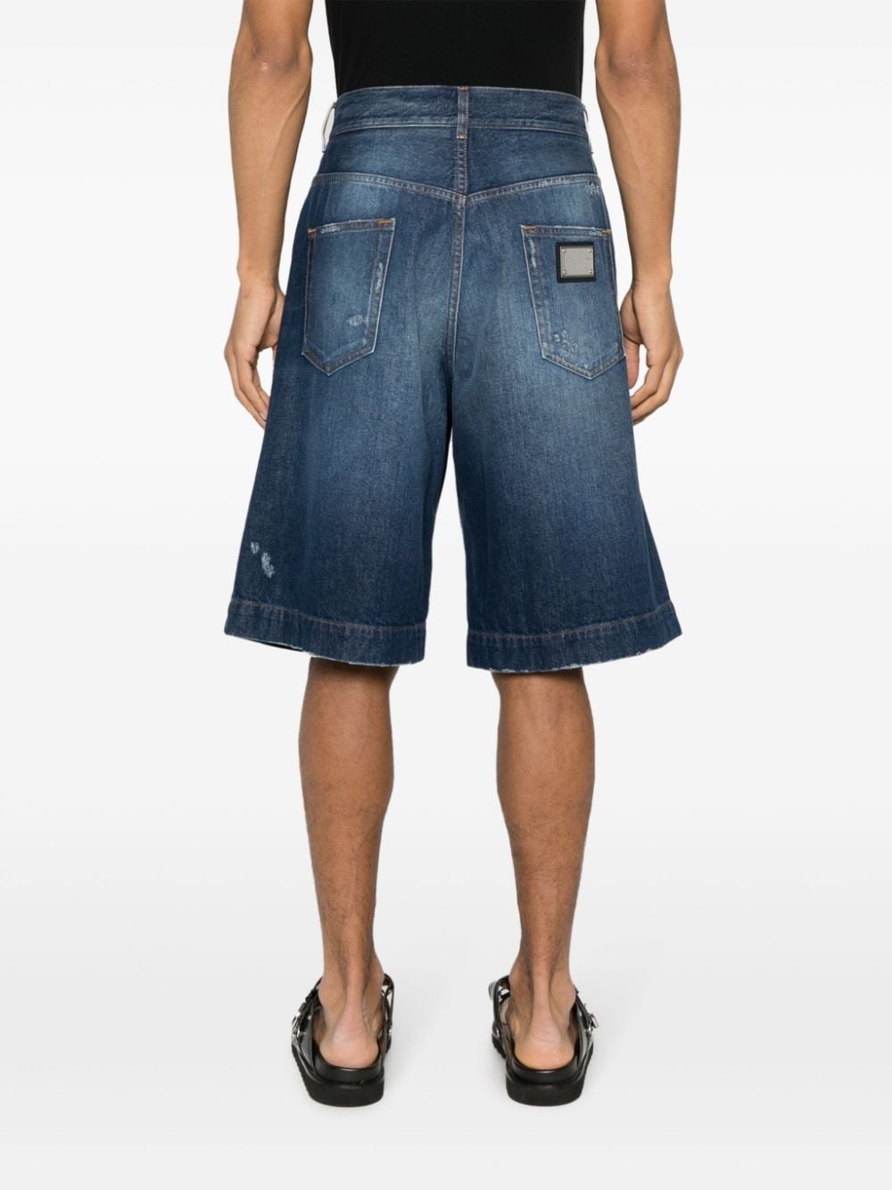 logo-plaque denim shorts - 4