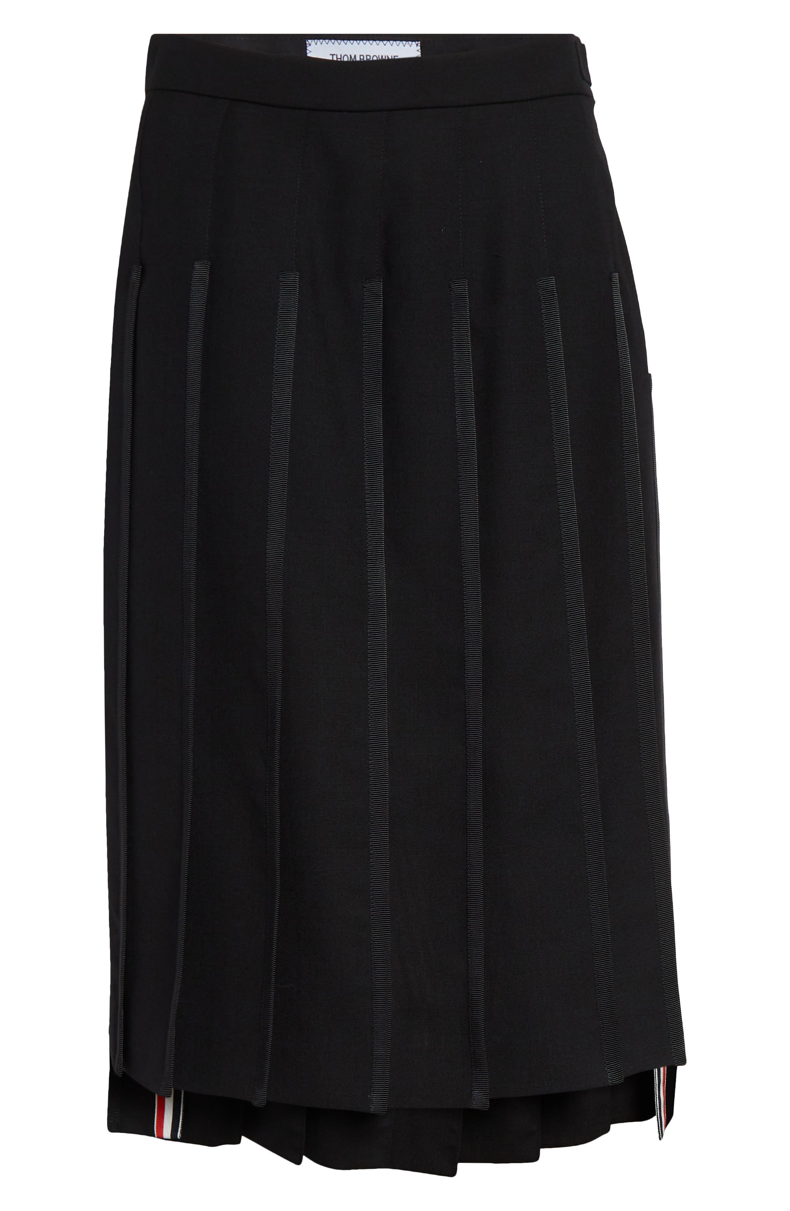 Thom Browne Classic Tipping Pleated Wool Skirt in Black at Nordstrom - 6