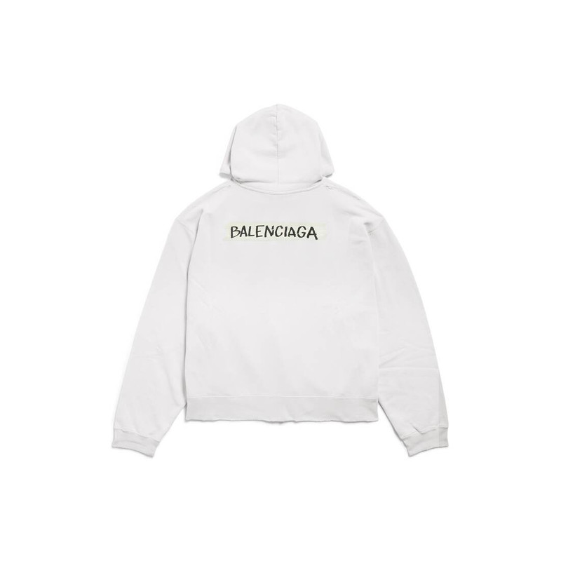 BALENCIAGA Men's Masking Tape Oversized Zip-up Hoodie in Dirty White outlook