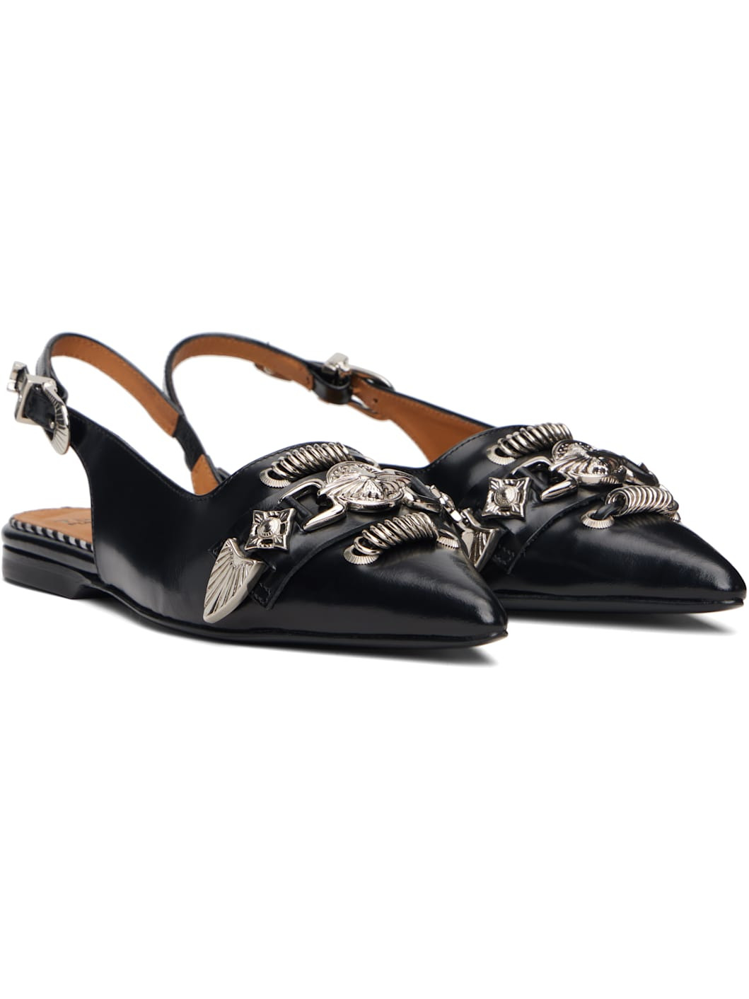 Black Leather Ballerina Flats - 4