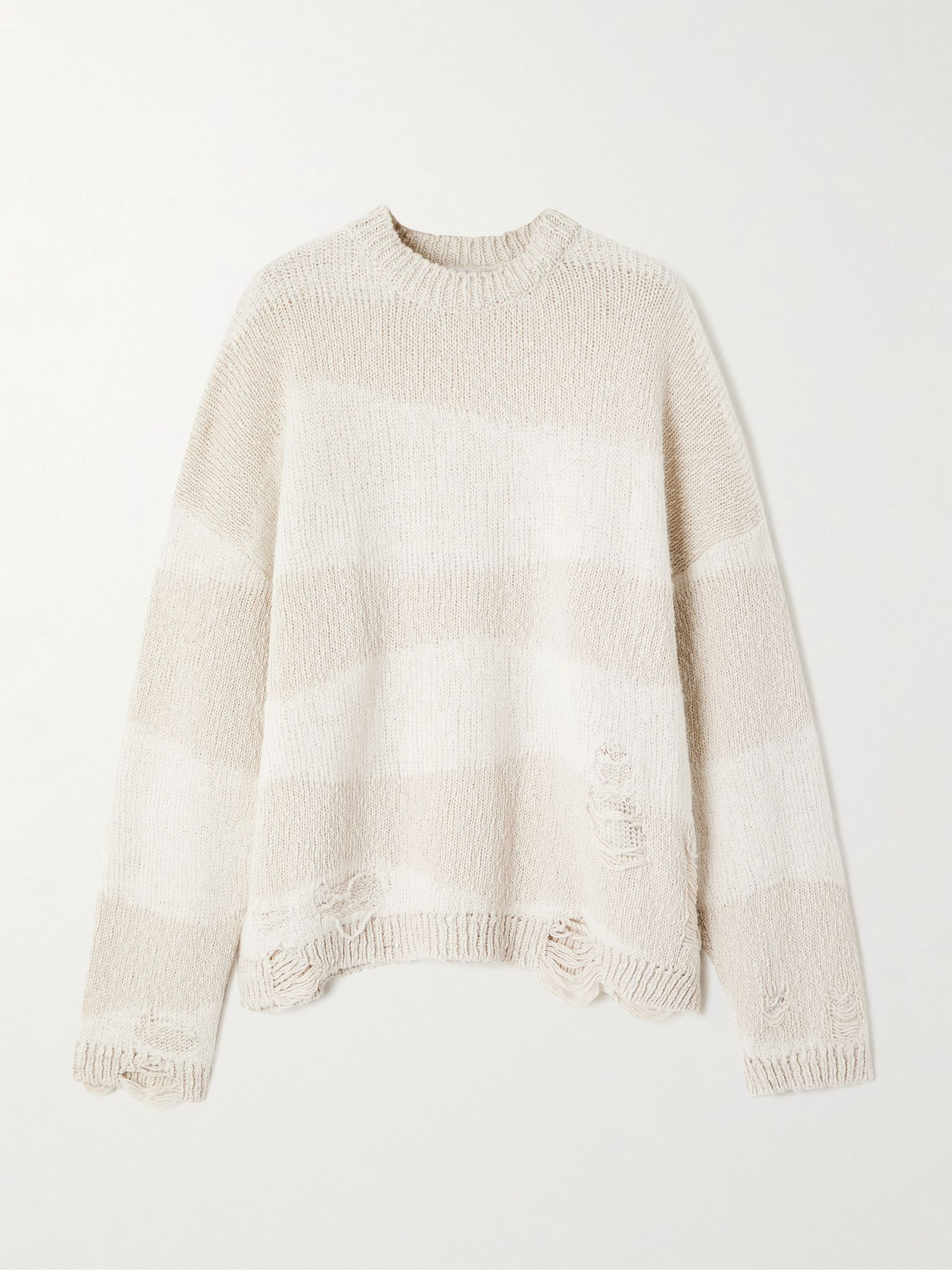 Popover distressed striped cotton and linen-blend sweater White - 1