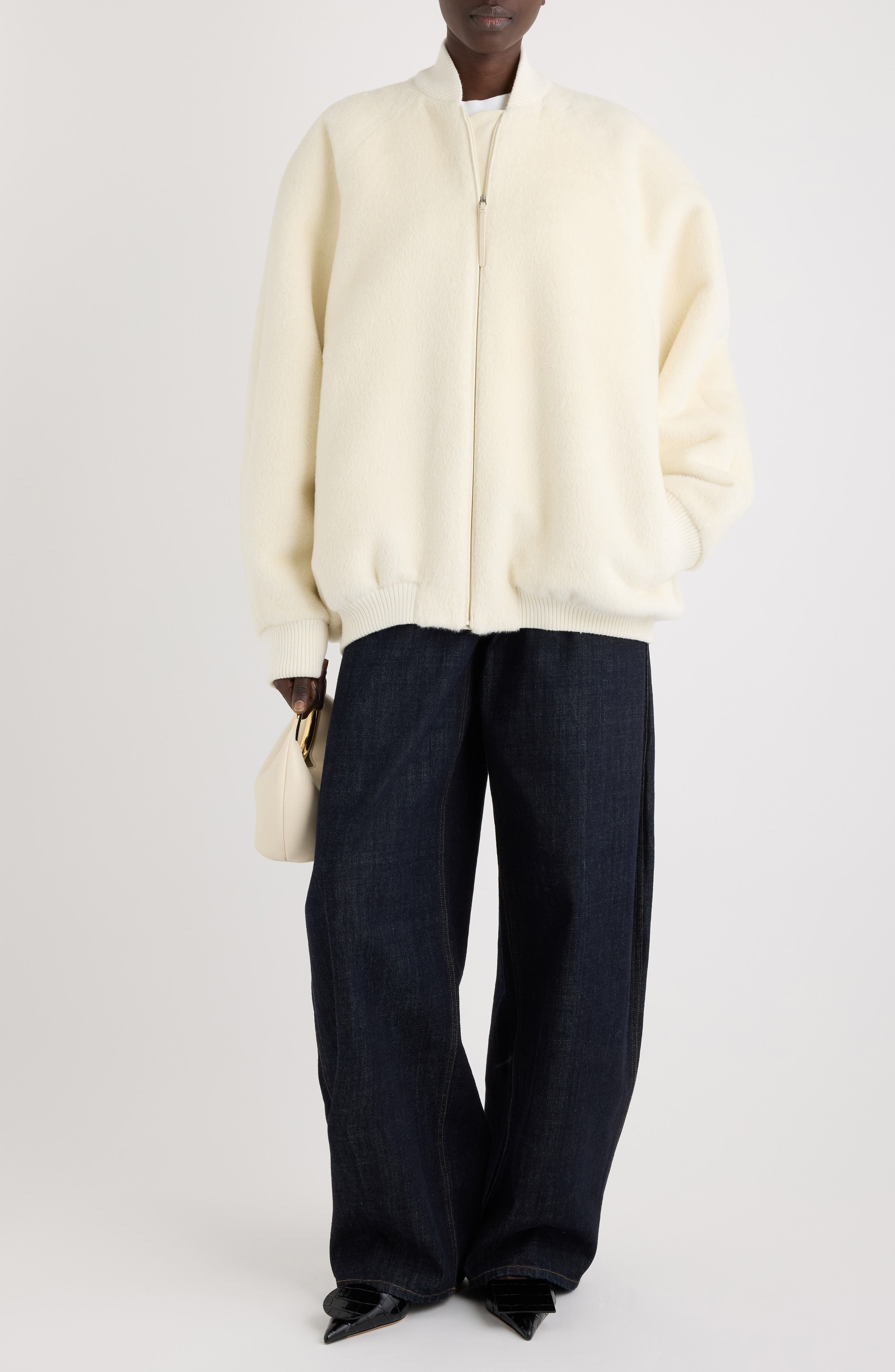 Jacquemus Le Blouson Pilu Alpaca & Virgin Wool Blend Bomber Jacket in Off-White at Nordstrom - 2