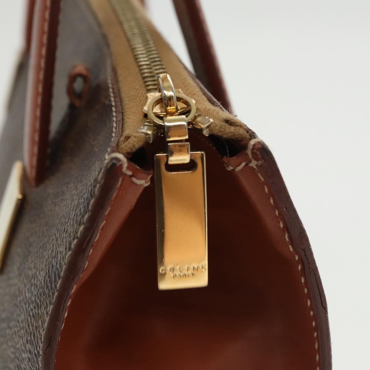 CELINE Macadam Canvas Hand Bag Pvc Leather Brown Gold - 15