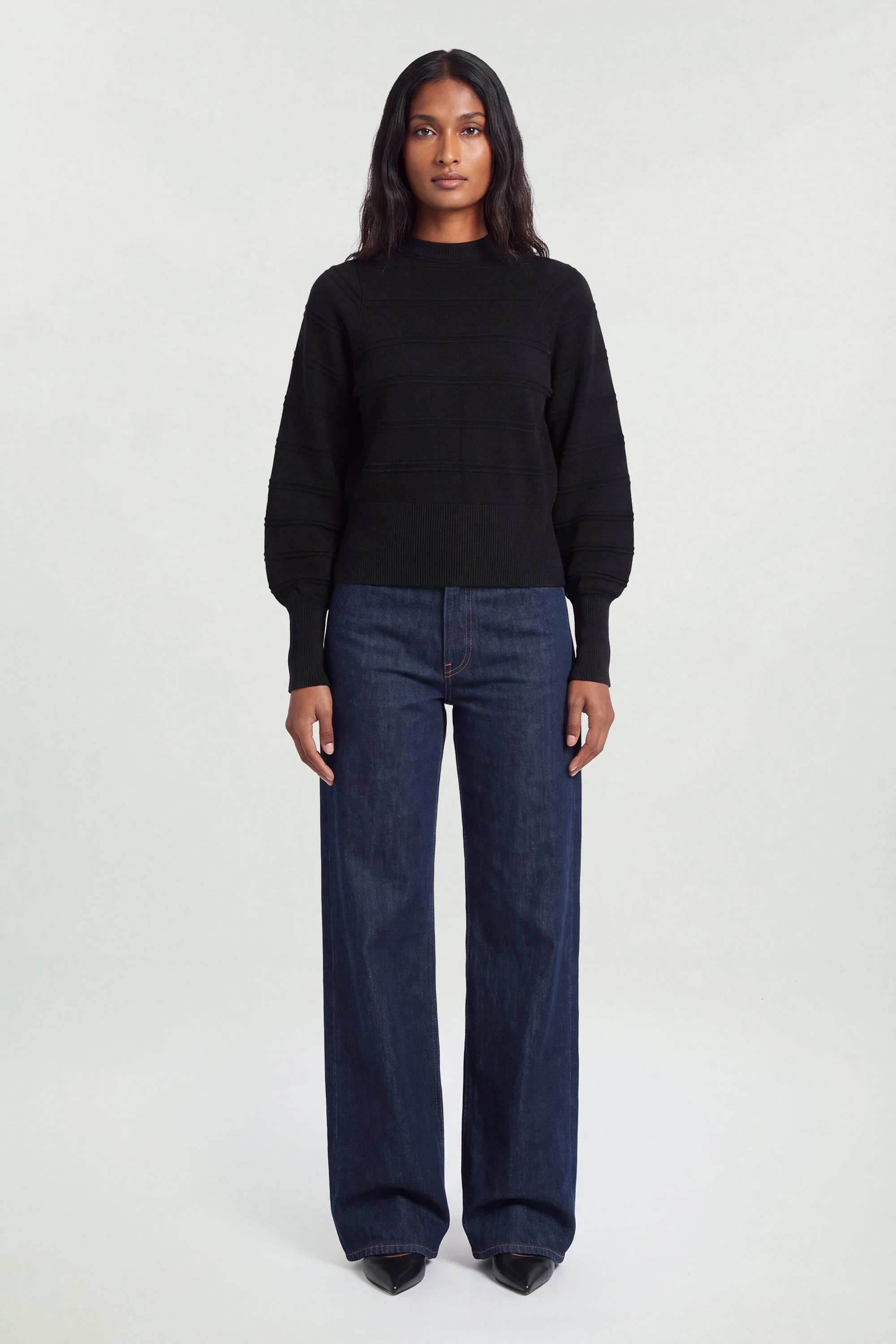 Wool Look Rib Detail Long Sleeve Knitted Top - 1
