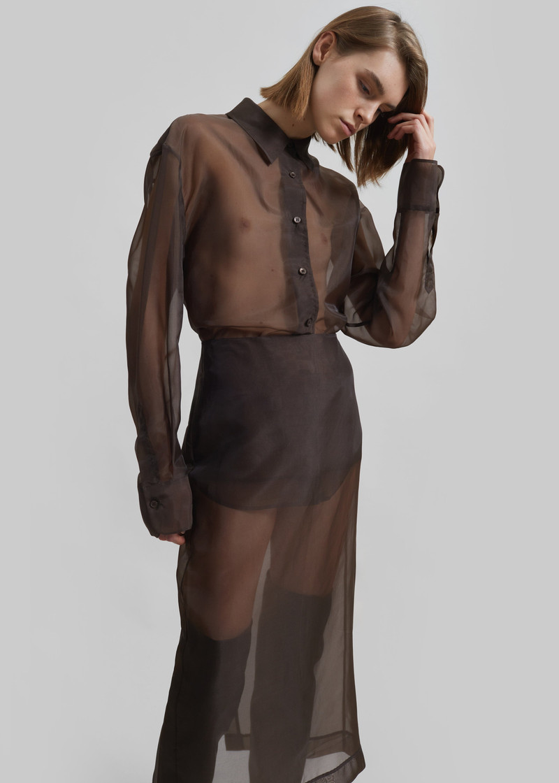 Peri Sheer Midi Skirt - Brown 4