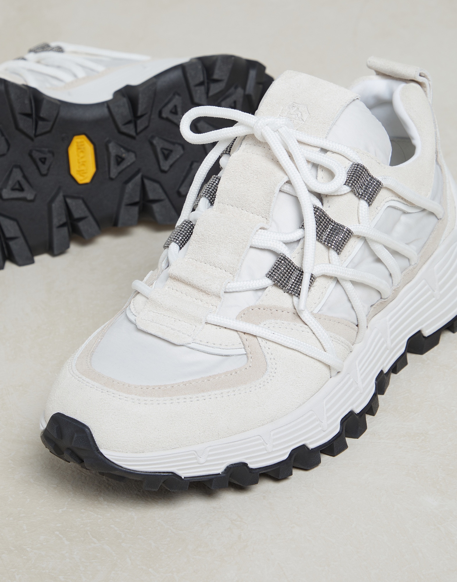 Suede and techno fabric sneakers with precious eyelets - 4