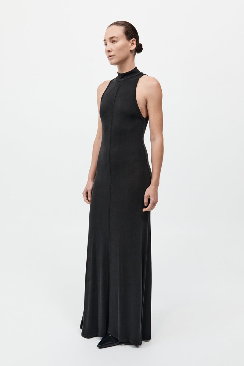 Racer Back Jersey Maxi Dress - Black - 4