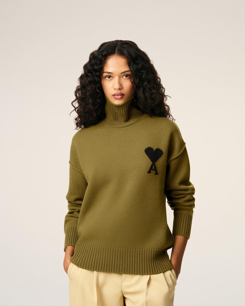 AMI Paris KHAKI WOOL AMI DE COEUR FUNNEL NECK SWEATER outlook