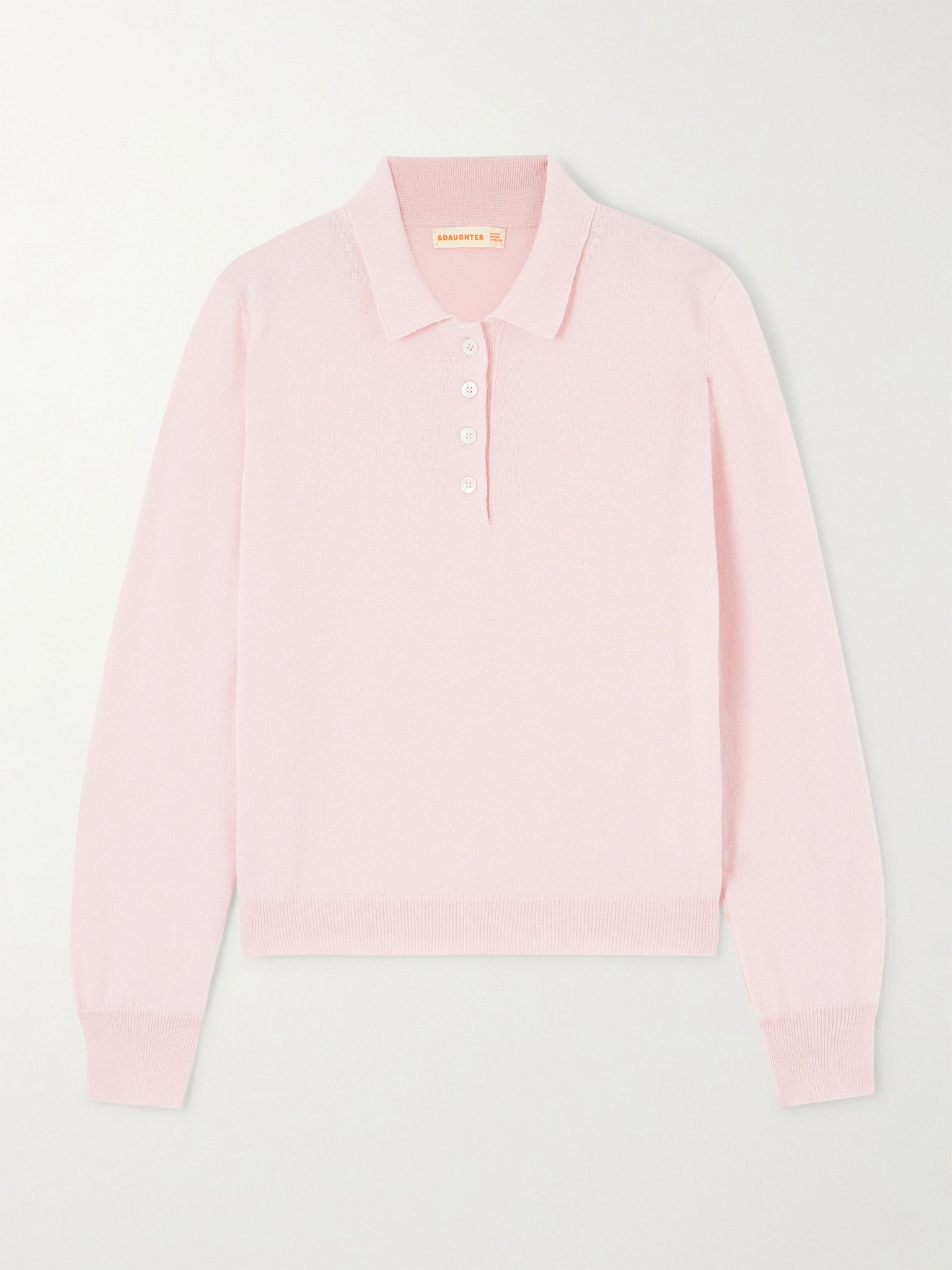 Aoife cashmere and cotton-blend polo sweater Baby pink - 1