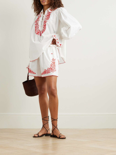 ALÉMAIS Hearts tie-detailed embroidered organic cotton-poplin shorts outlook