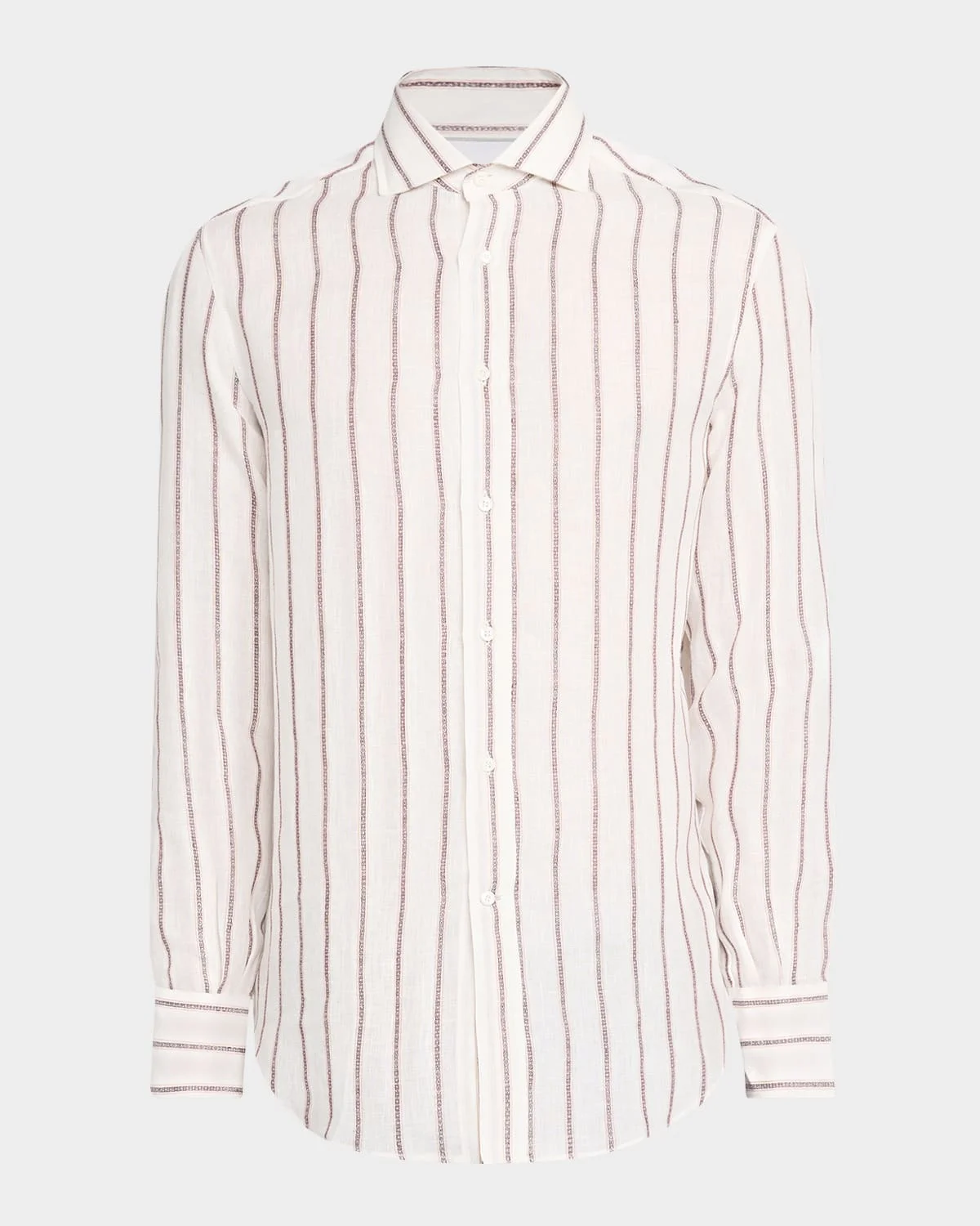 Men's Linen and Cotton Slim-Fit Textured Stripe Button-Down Shirt - 1