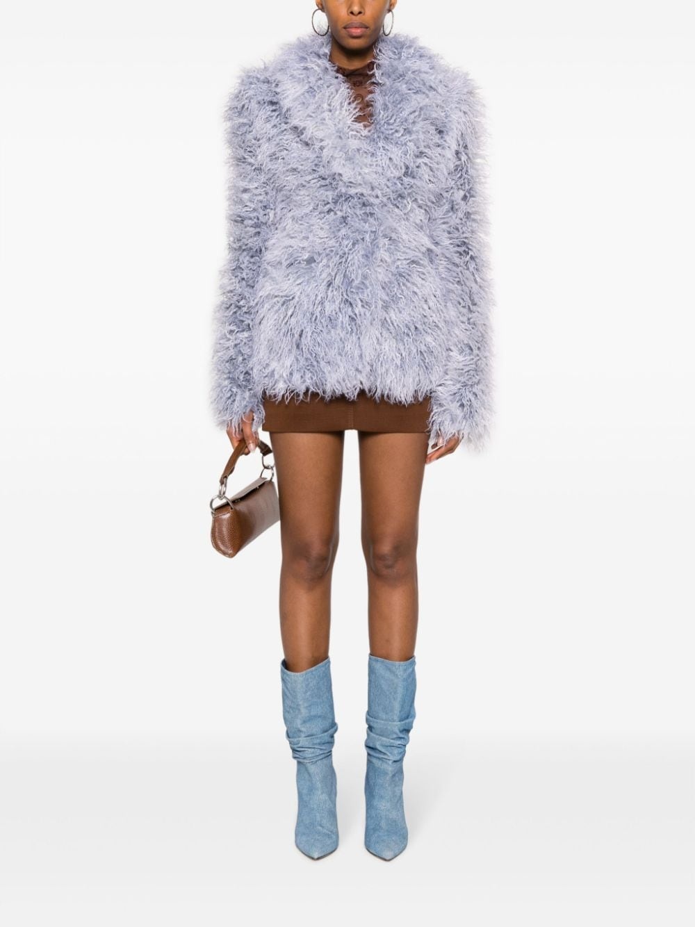 single-breasted faux-fur jacket - 2