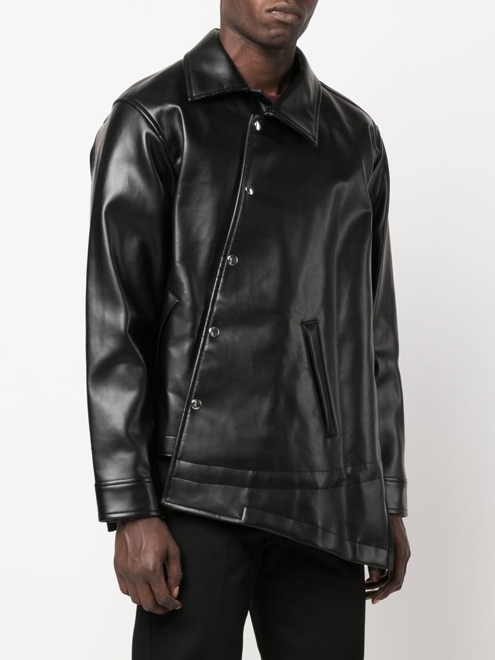 ASYMMETRIC-HEM ARTIFICIAL LEATHER JACKET - 4