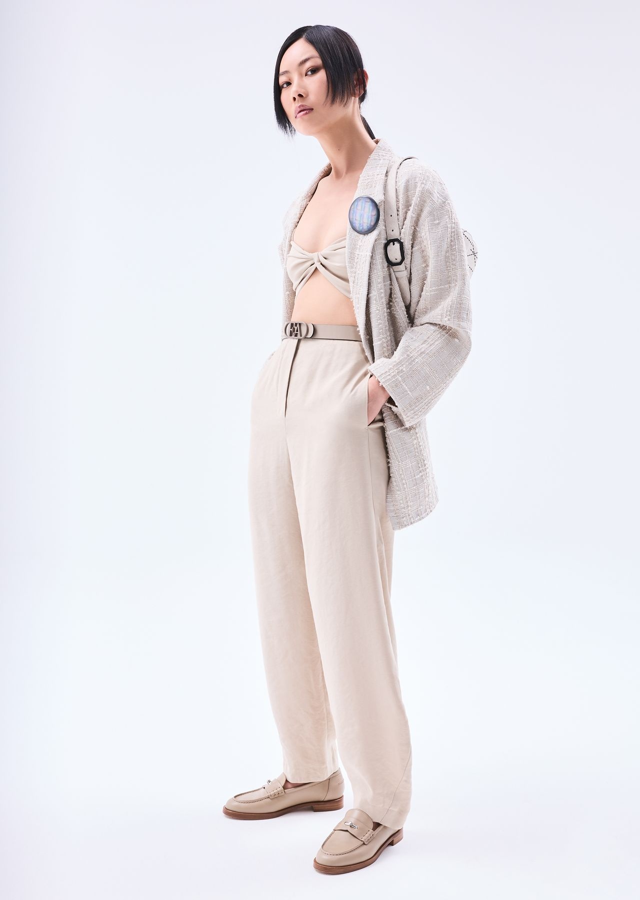 Check tweed oversized single-breasted jacket - 6