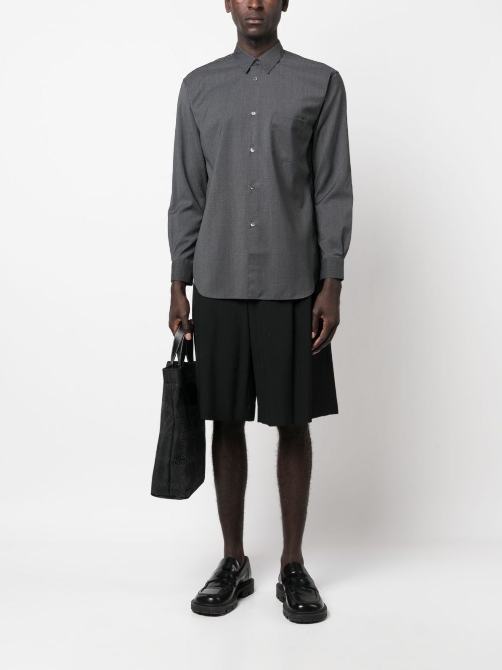 spread-collar wool shirt - 2