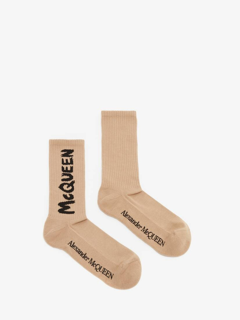 Mcqueen Graffiti Socks in Beige 1