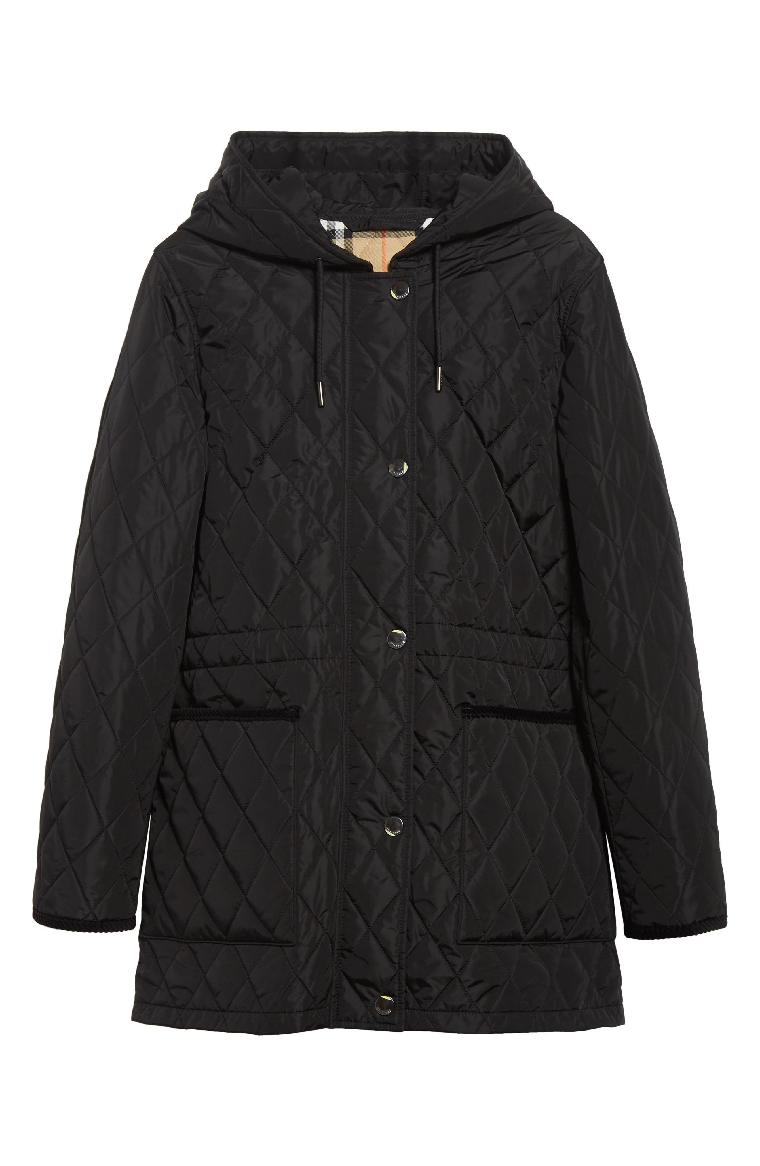 burberry Bromley Hooded Quilted Jacket in Black/Sand Ip Check at Nordstrom - 6