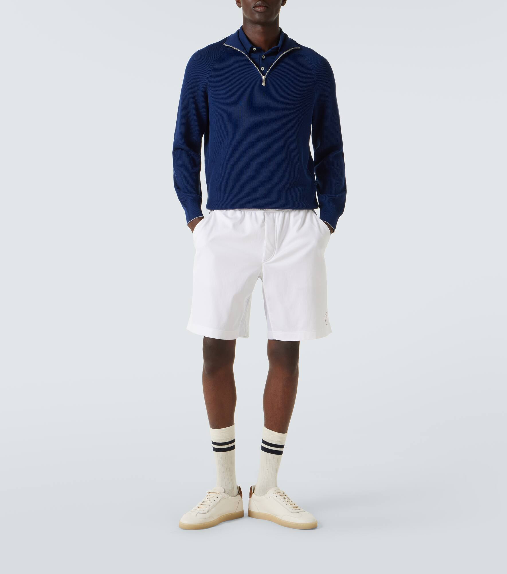 Cotton ribbed-knit half-zip sweater - 2