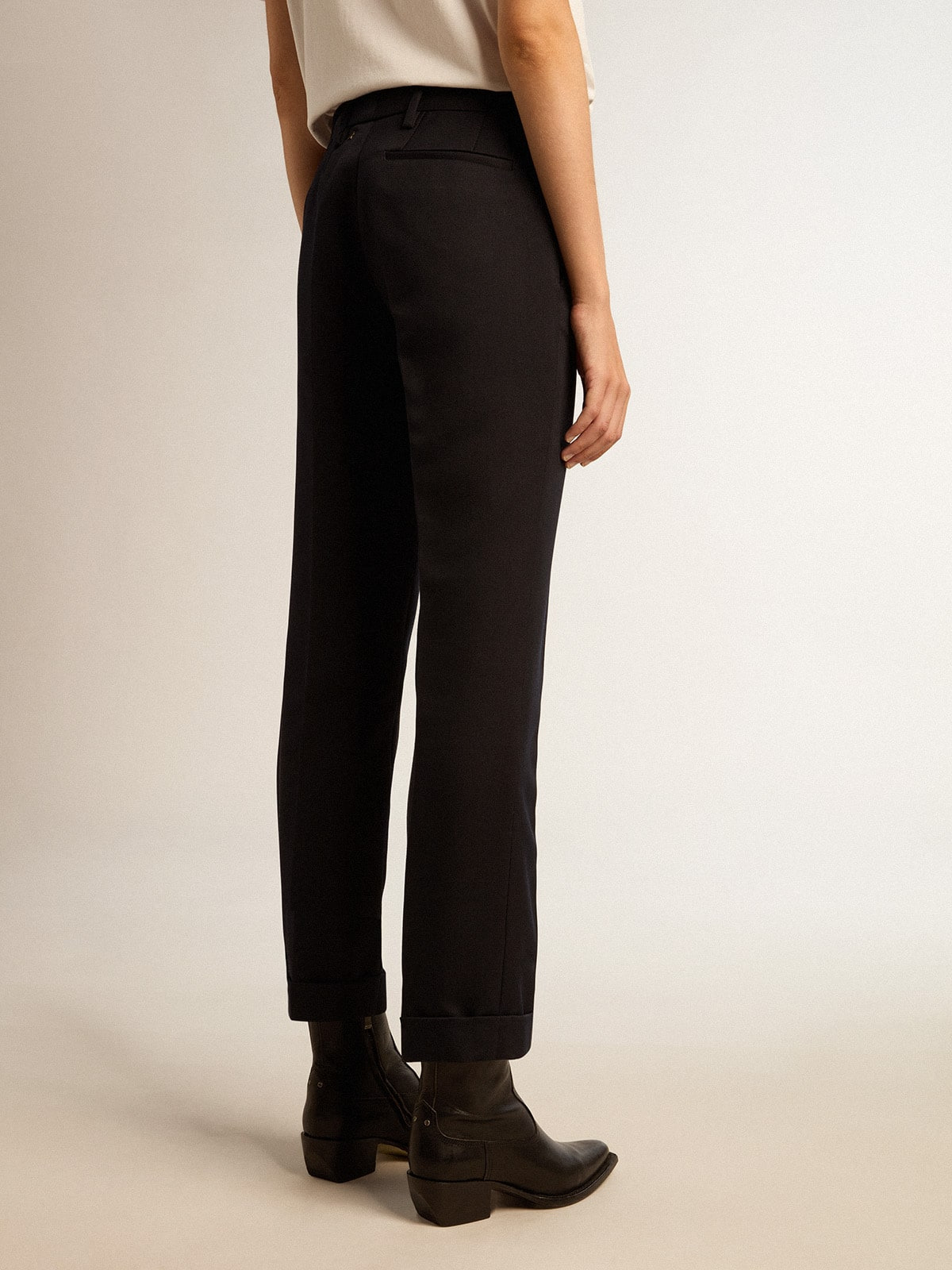 Women's dark blue wool cigarette pants - 4