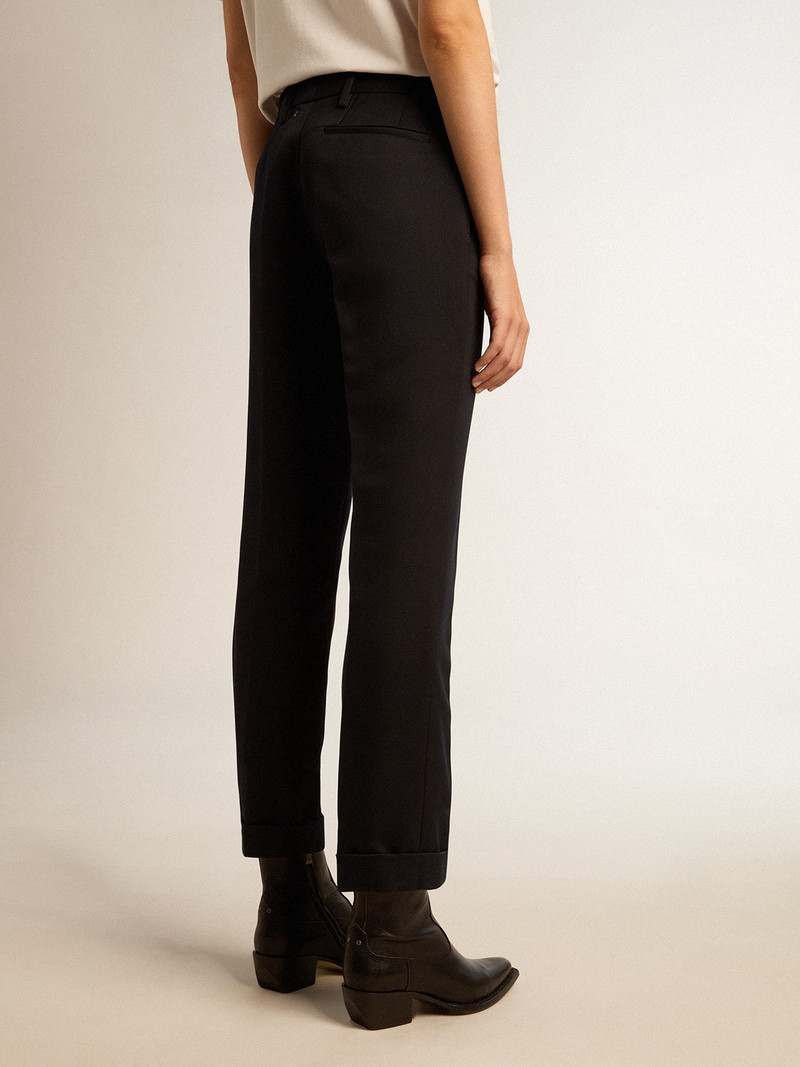 Women's dark blue wool cigarette pants 4