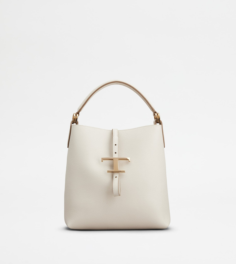 T TIMELESS BUCKET BAG IN LEATHER MINI - WHITE 1
