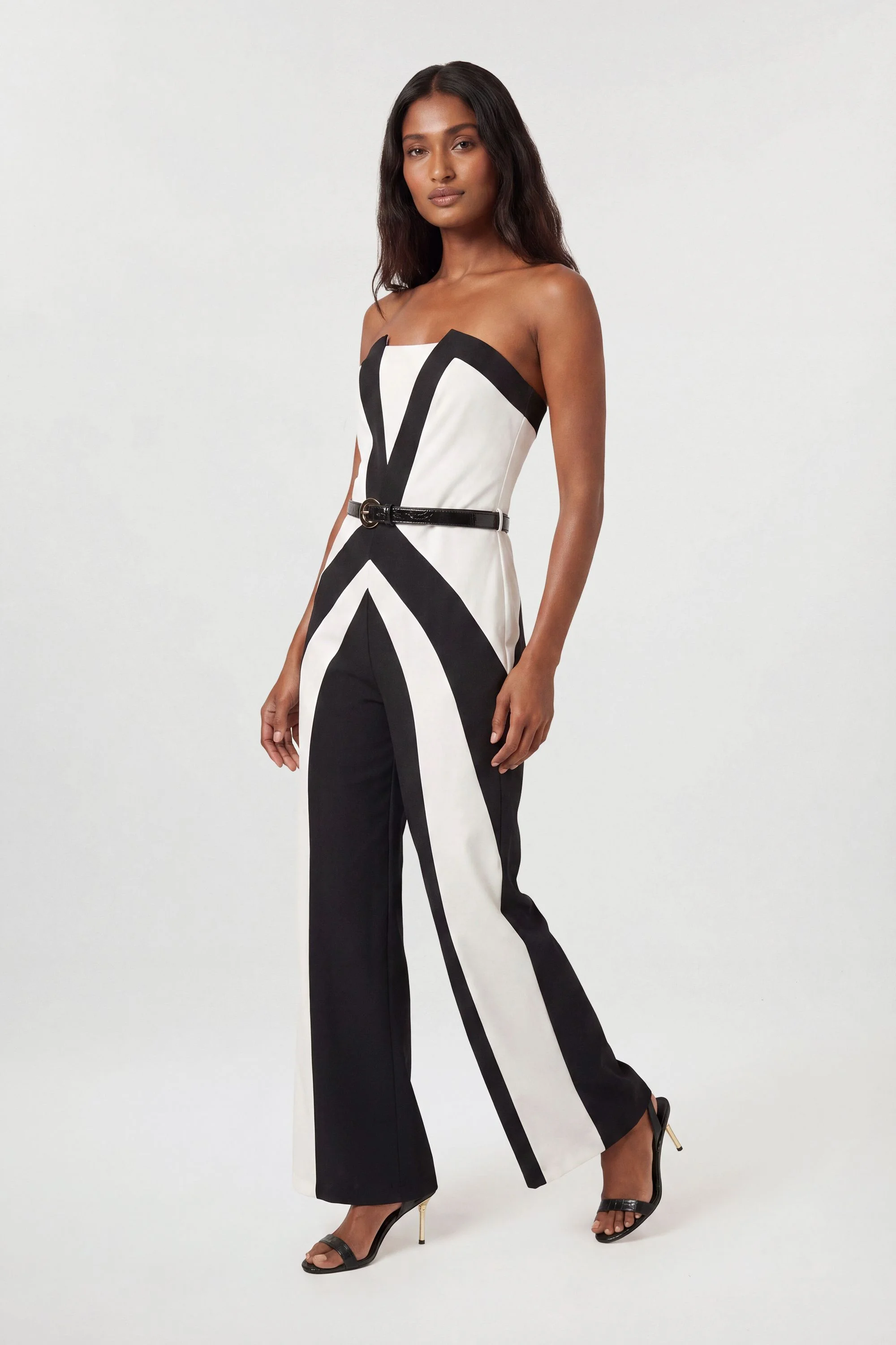 Compact Stretch Colour Block Tailored Bandeau Jumpsuit - 1