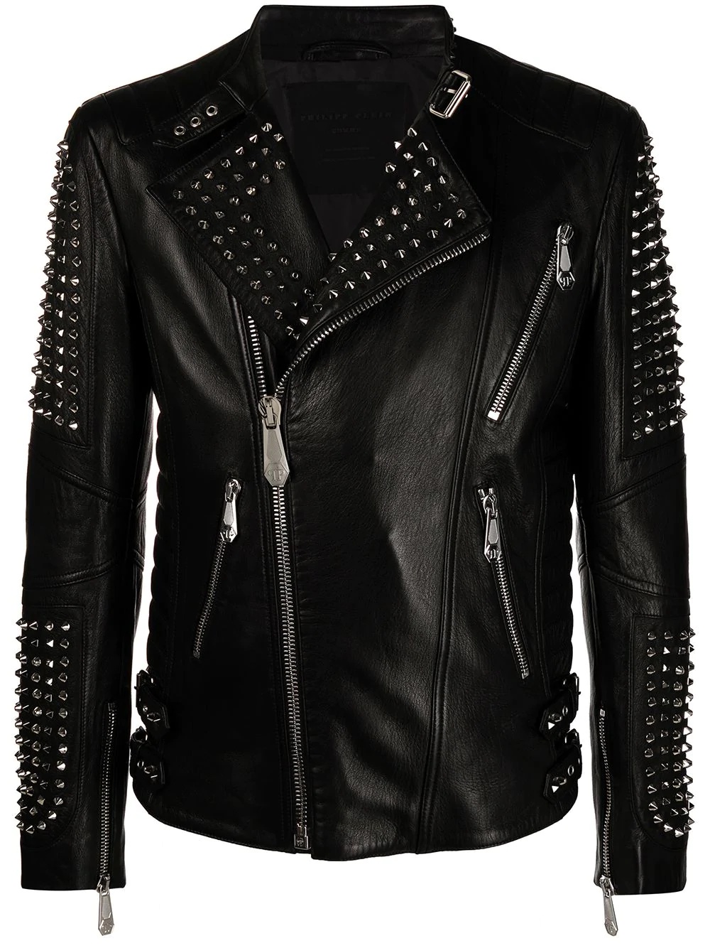 zipped studded biker jacket - 1