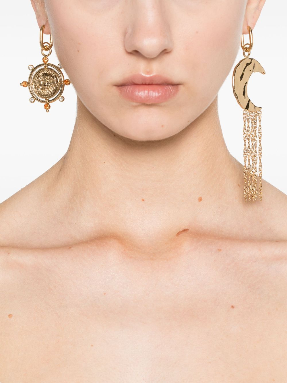Sun Date Medal and Moon earrings - 2