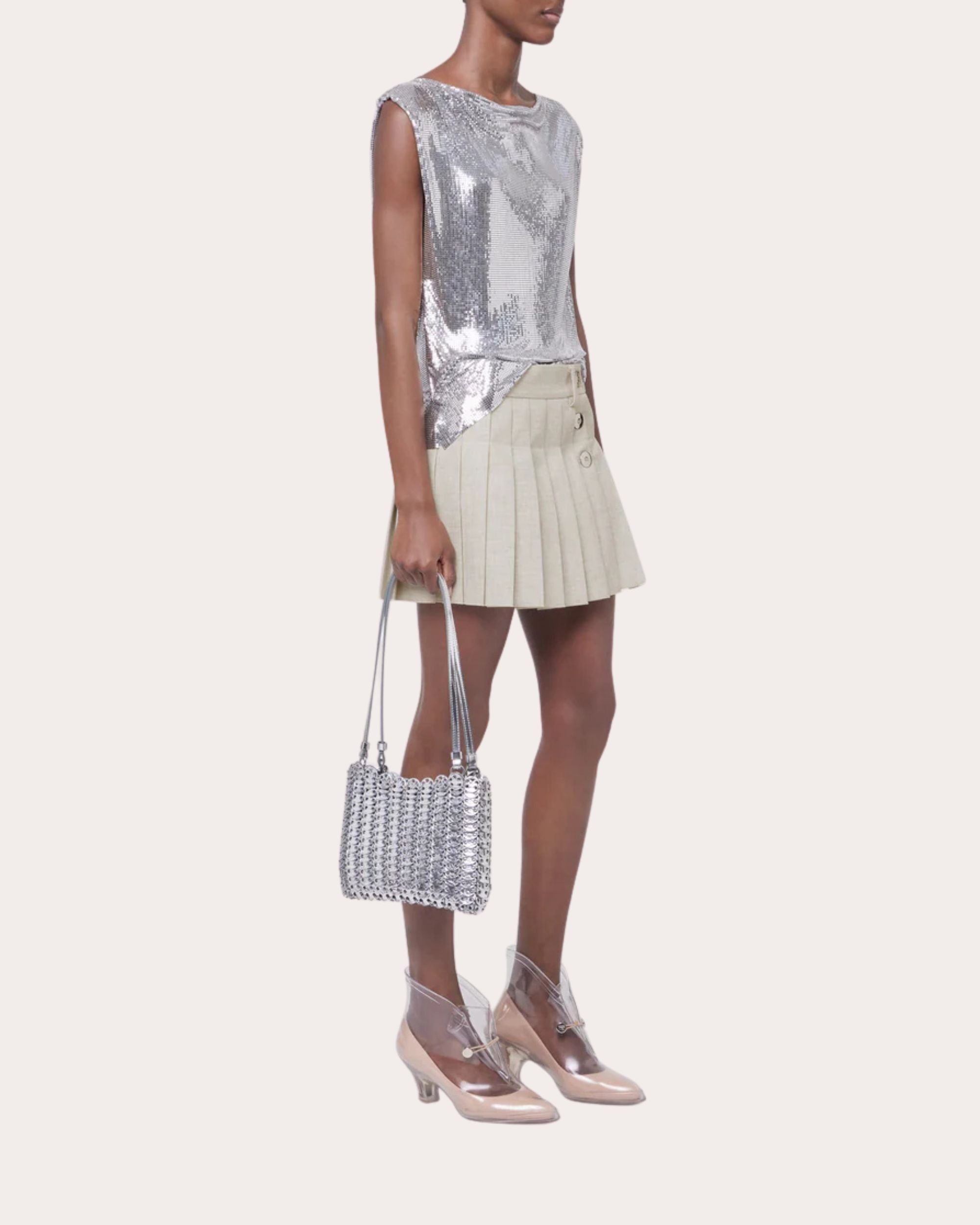 Mottled Wool Pleated Mini Skirt - 4