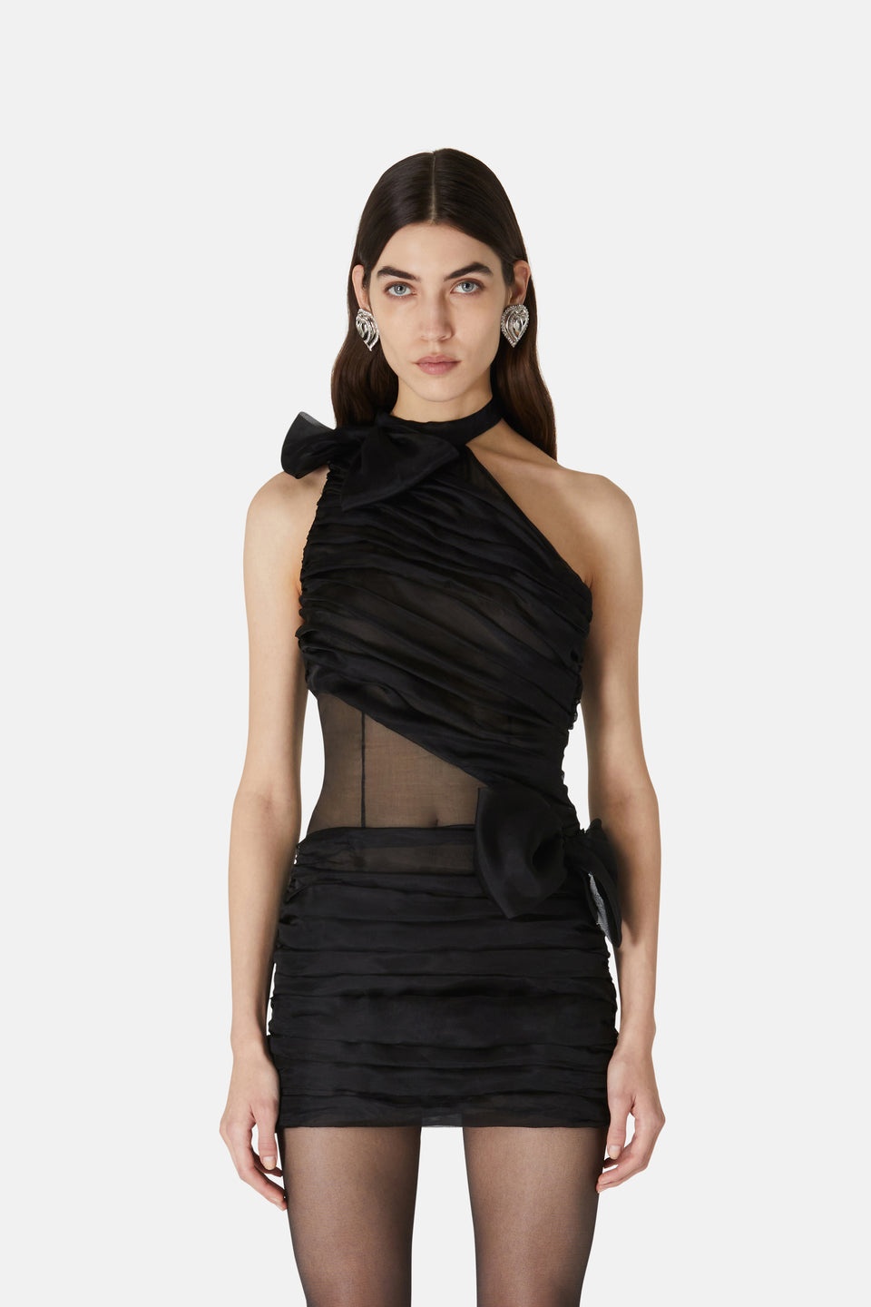 SILK ORGANZA DRAPED MINI DRESS - 6