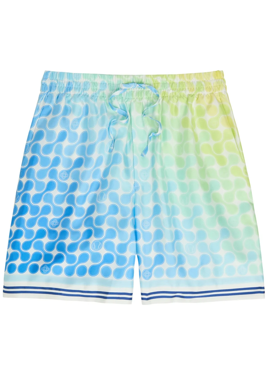 Casablanca Tennis Tile Patterned Silk Shorts - 1