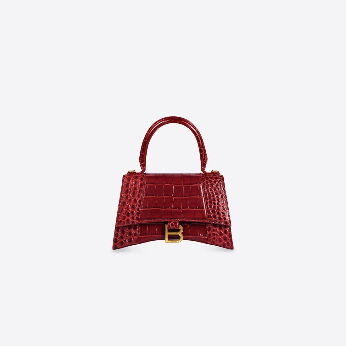 Women's Hourglass Small Handbag Crocodile Embossed in Dark Red - 1