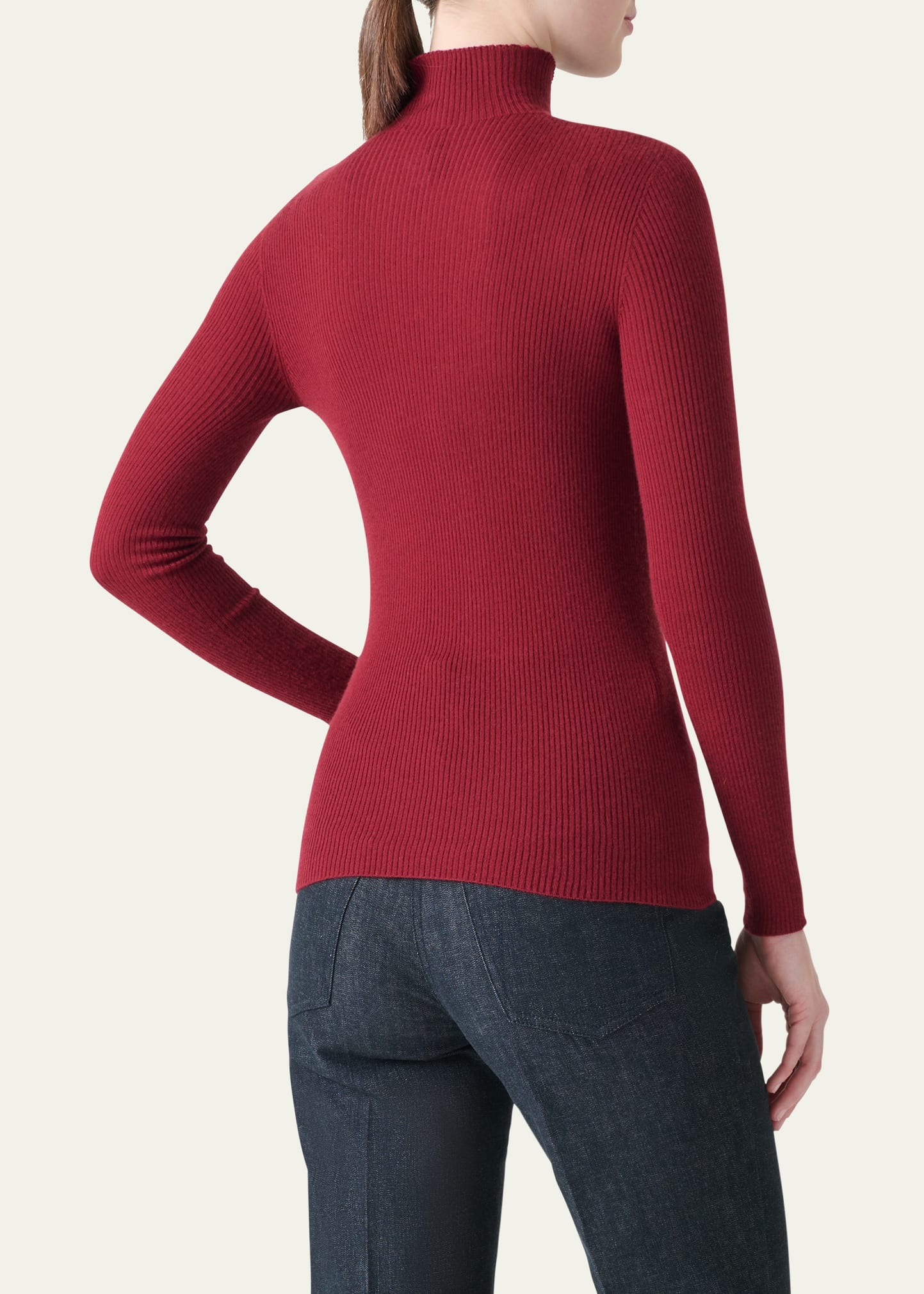 Mock-Neck Cashmere-Silk Fine Rib Sweater - 3