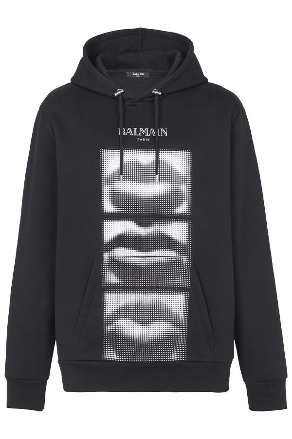 HOODIE WITH VINTAGE BALMAIN LIPS PRINT - 1