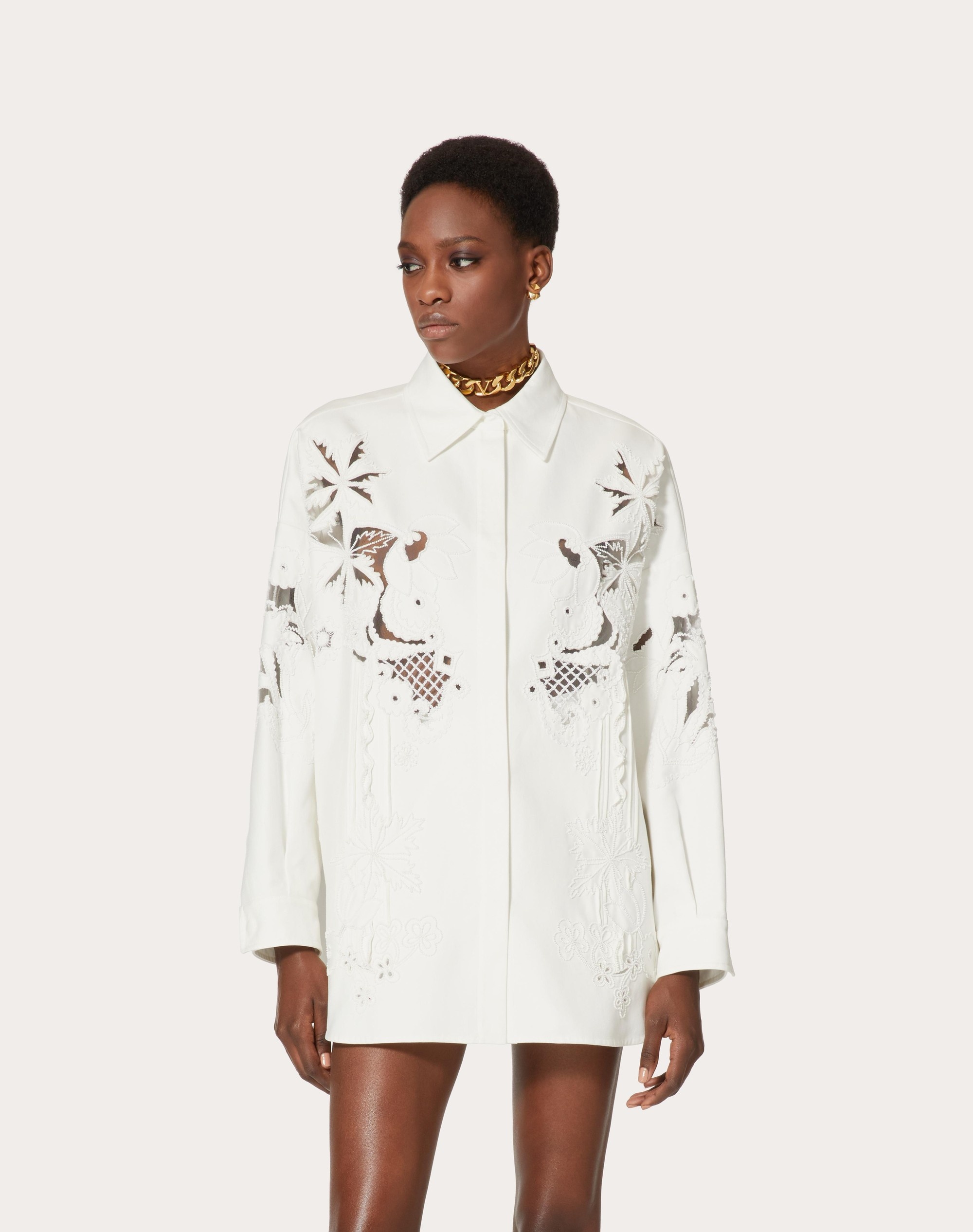 EMBROIDERED LIGHT DOUBLE SPLITTABLE GABARDINE OVERSHIRT - 3