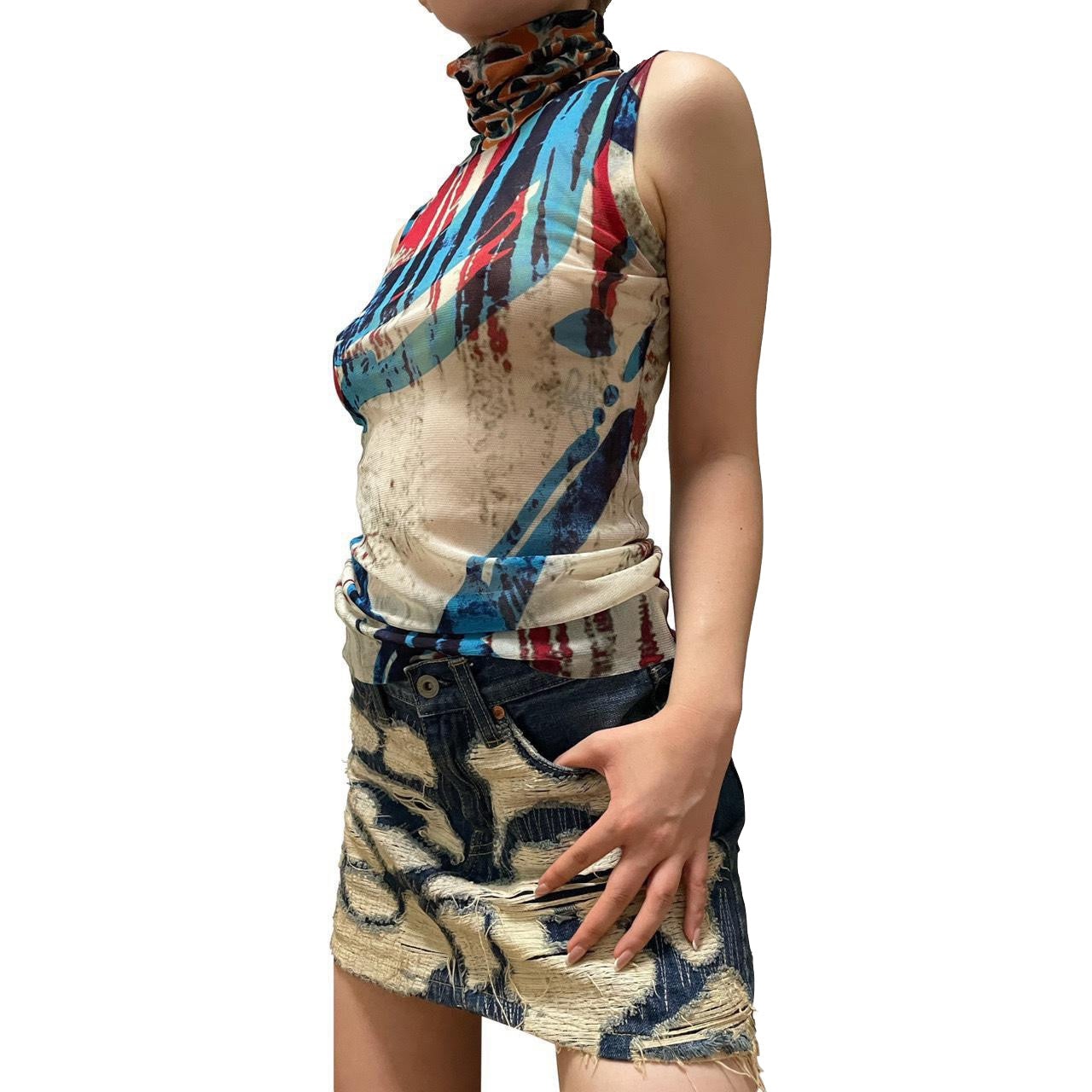 JUNYA WATANABE Destroyed Denim Mini Skirt - 8