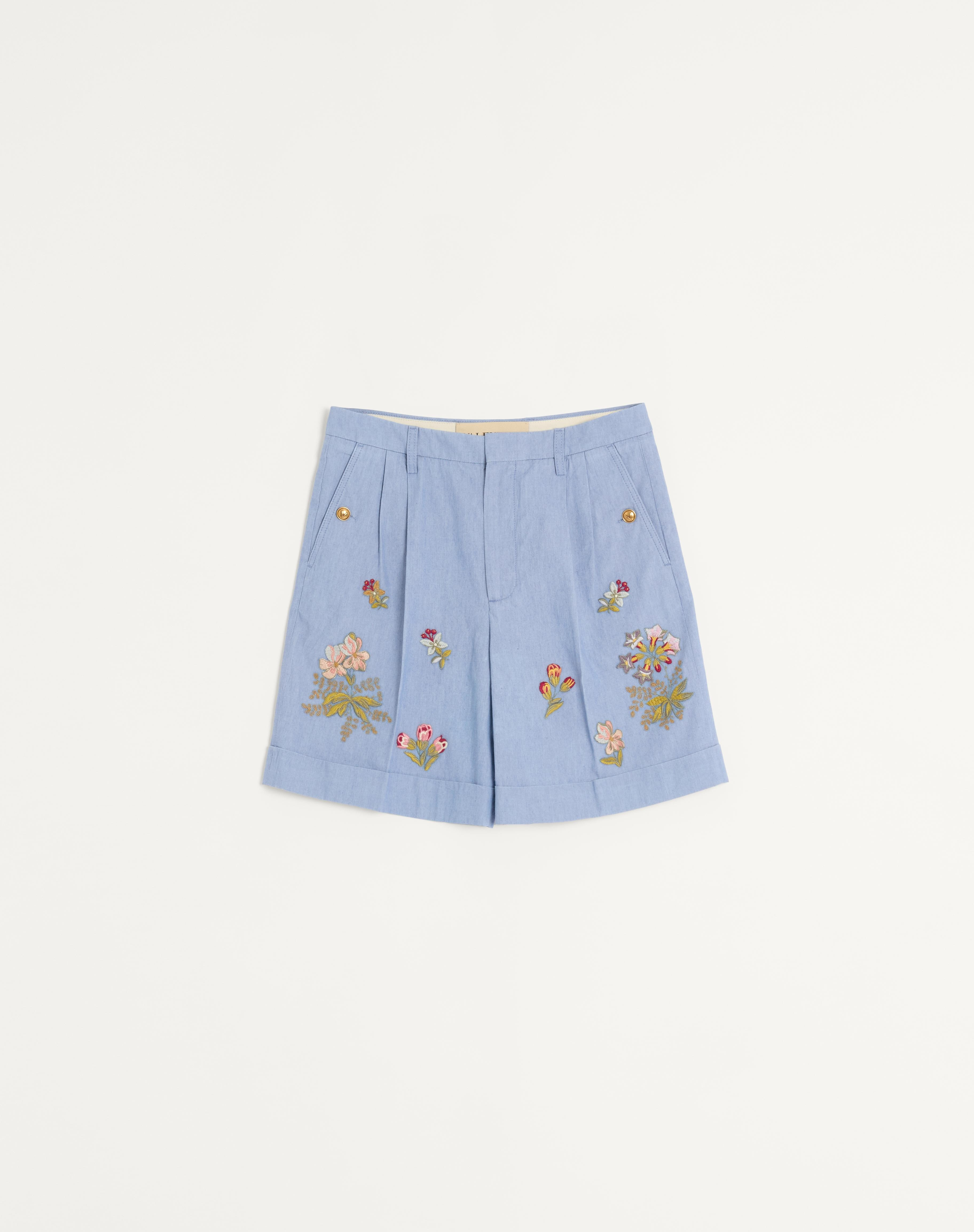 DENIM BERMUDA SHORTS WITH EMBROIDERY - 1