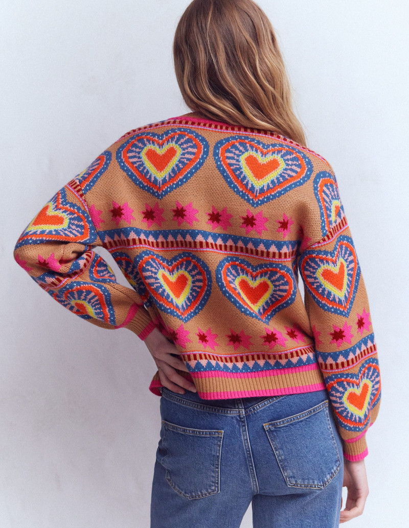 Abi Jacquard Cardigan-Camel Melange, Hearts 4