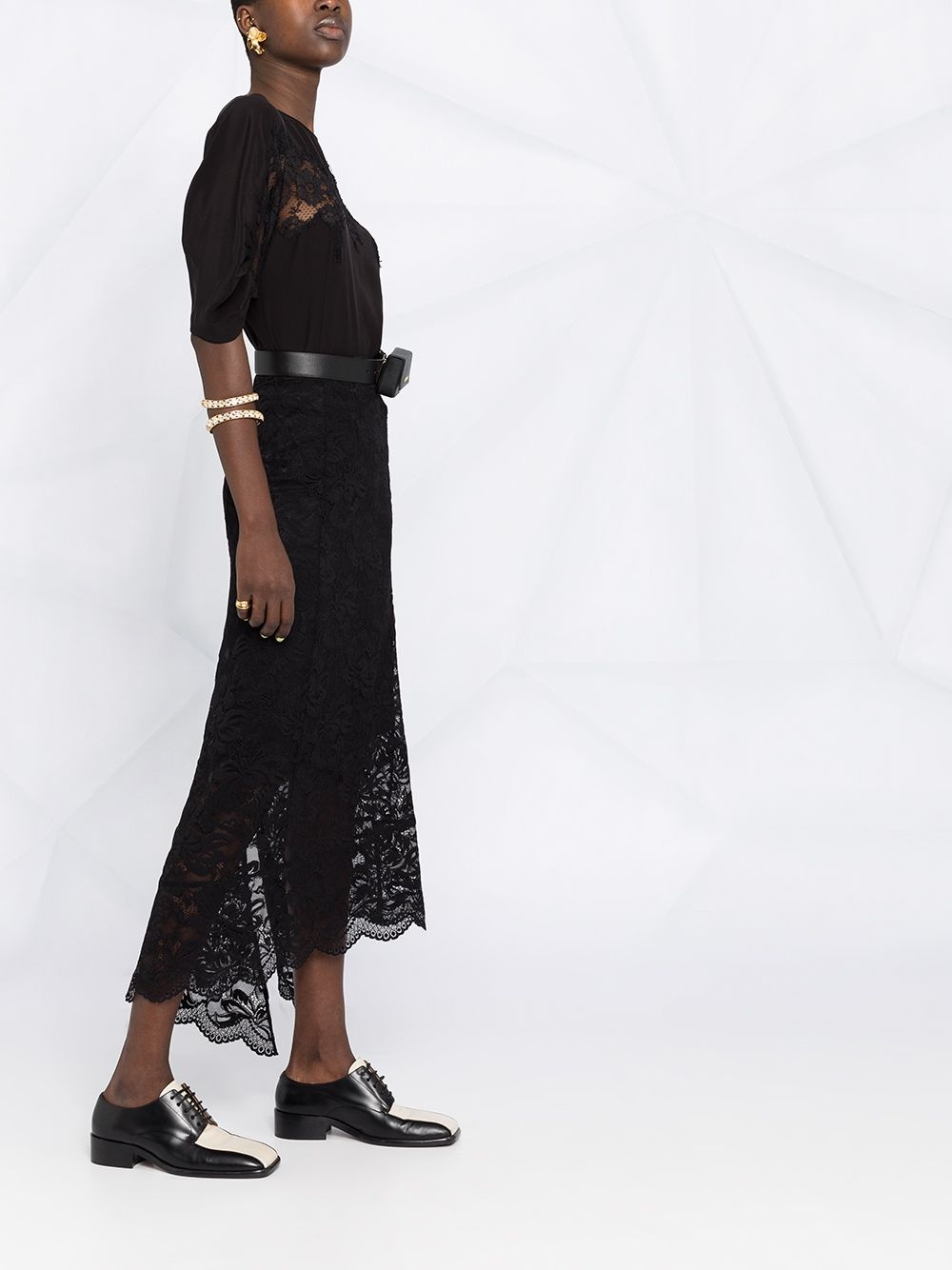 lace-panel silk blouse - 6