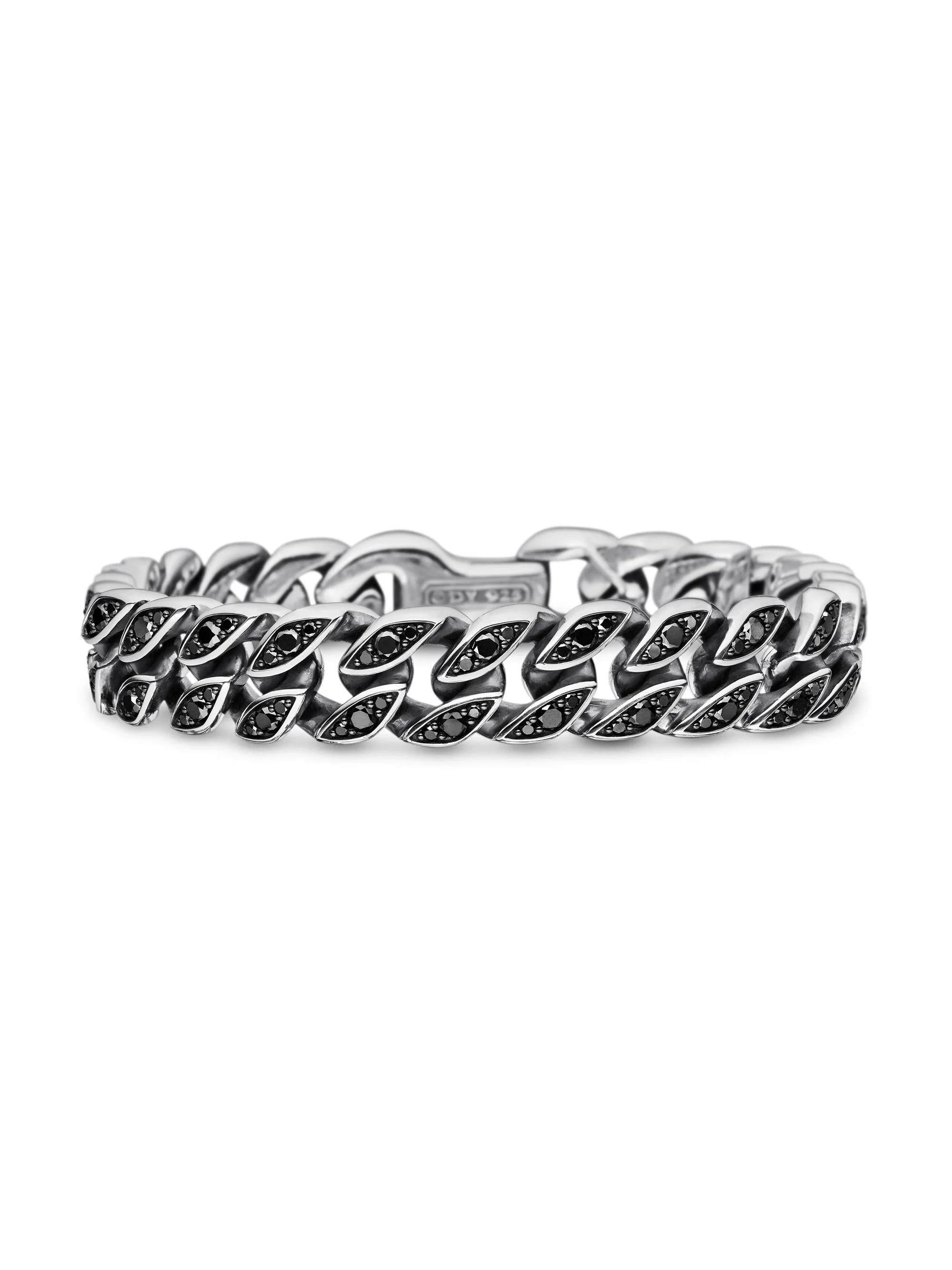 Men's Curb Chain Bracelet in Sterling Silver - Black - 1