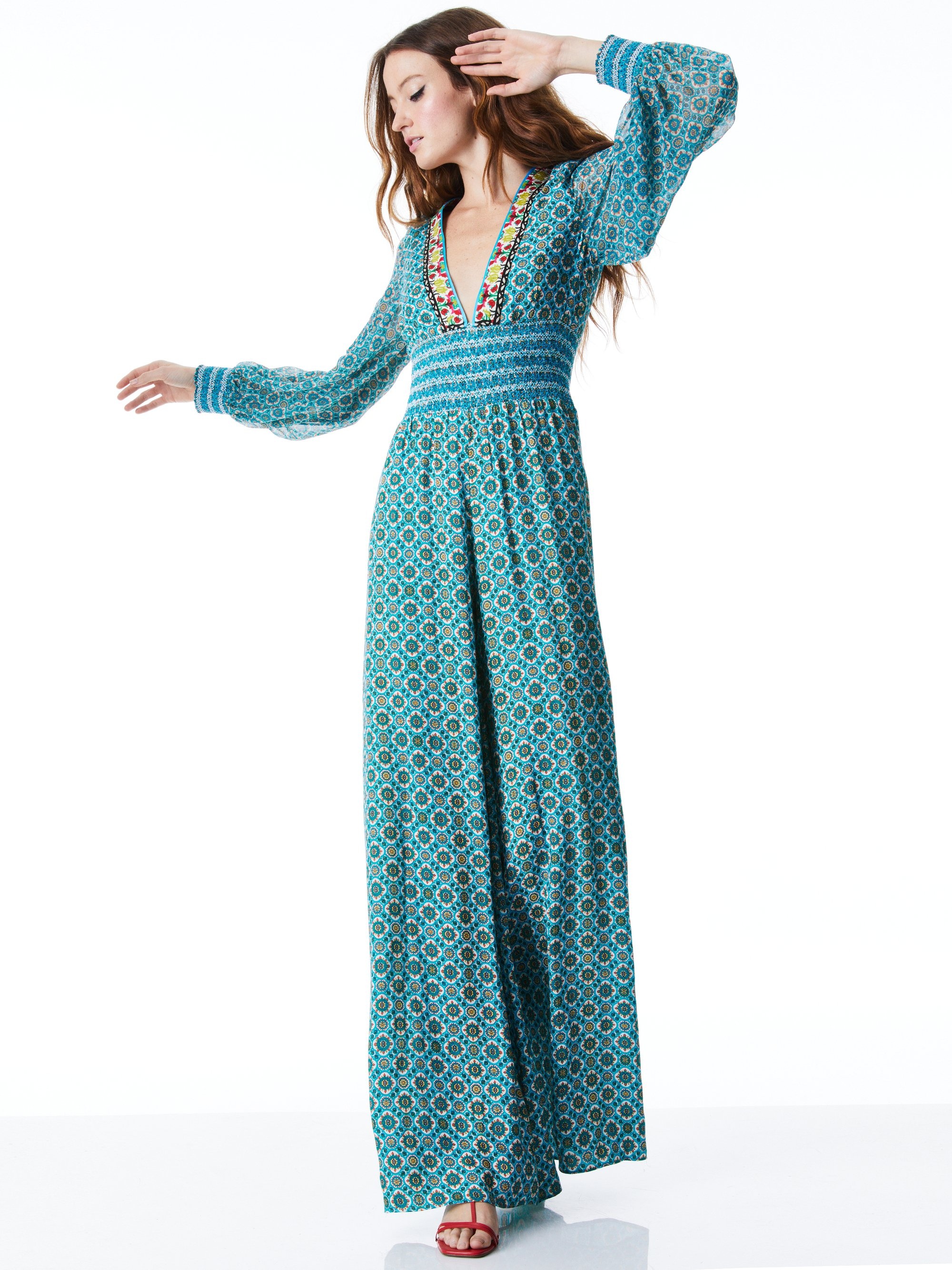 REBA SMOCKED WAIST WIDE LEG JUMPSUIT - 6