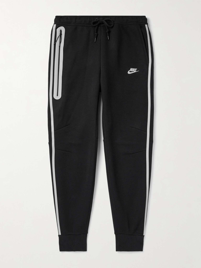 Tapered Logo-Embroidered Striped Cotton-Blend Tech-Fleece Sweatpants - 1