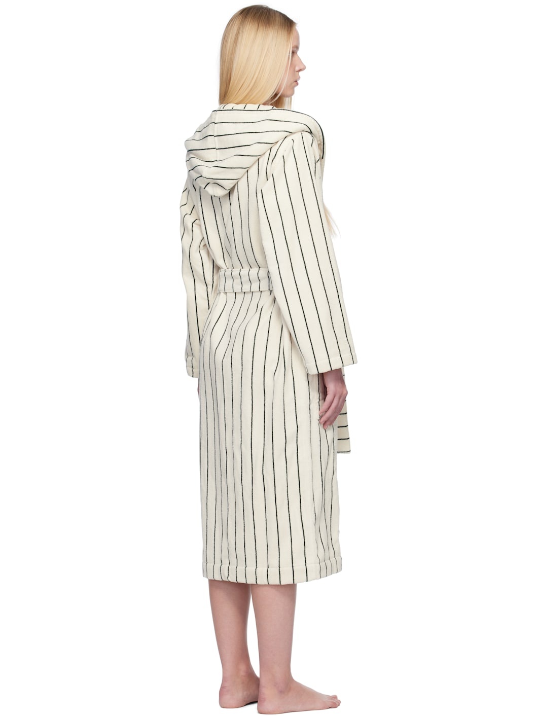 Off-White & Green Terry Hooded Bathrobe - 3