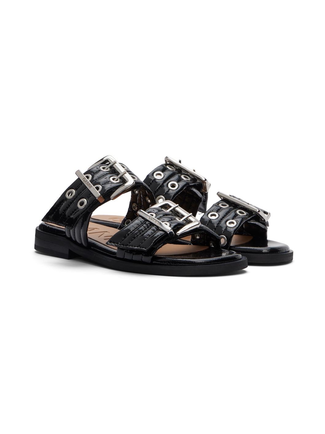 Black Feminine Buckle Two-Strap Sandals - 4