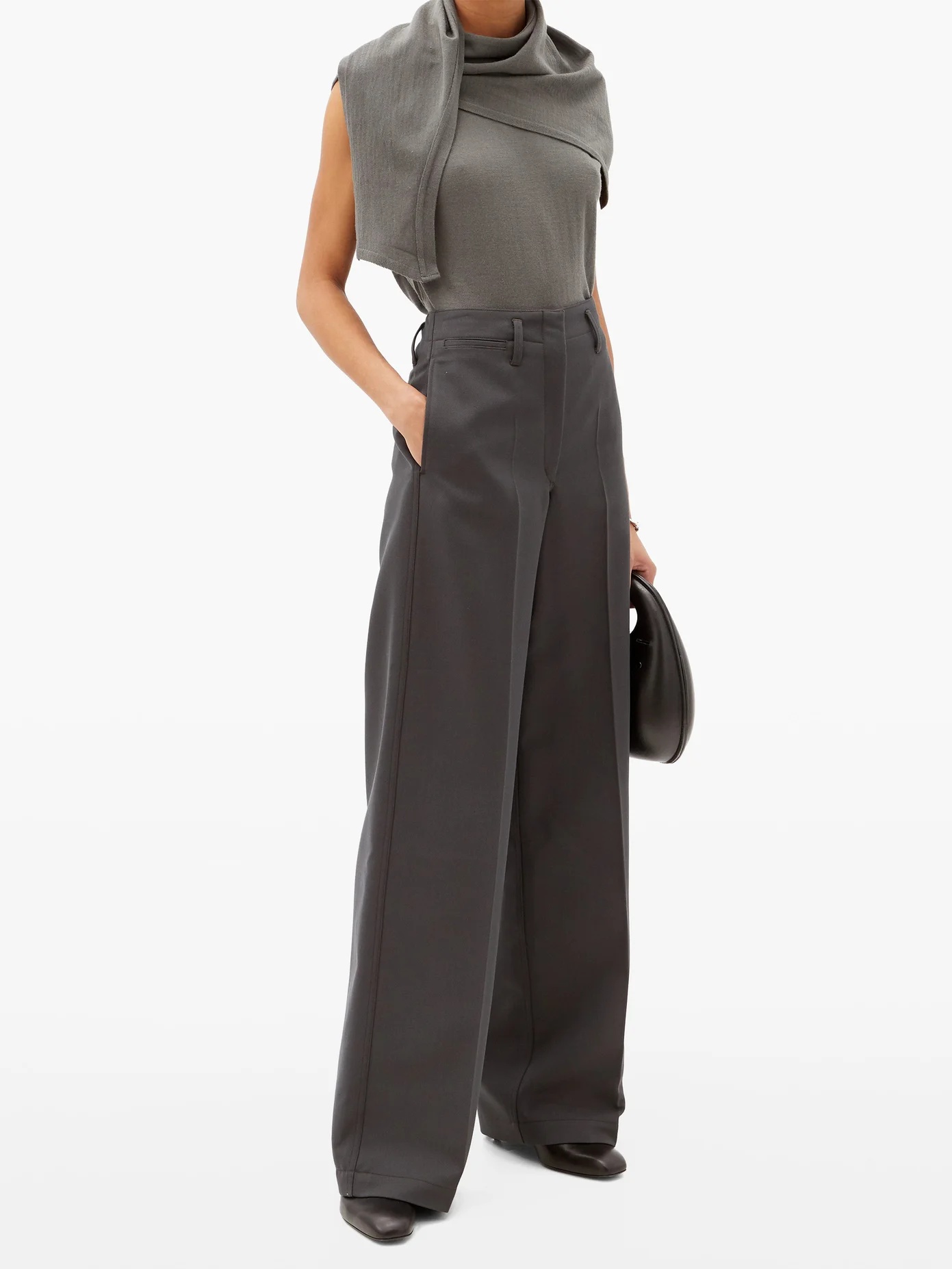 High-rise wide-leg twill trousers - 2