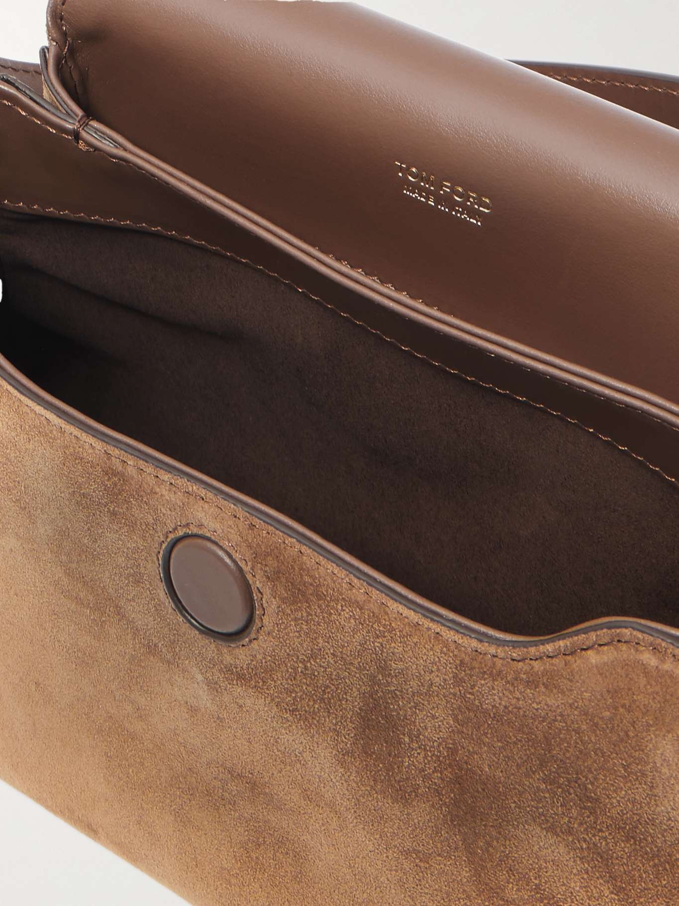 Tara small leather-trimmed suede shoulder bag Brown - 5