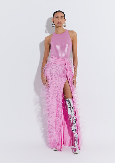 LAPOINTE Satin Maxi Skirt With Feathers outlook